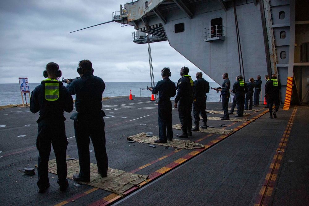 Abraham Lincoln Sailors participate in a live-fire exercise