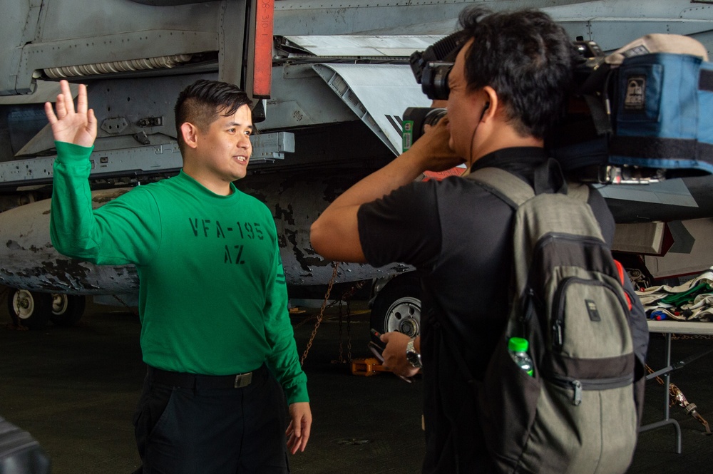 USS Ronald Reagan (CVN 76) Filipino-American Sailors interview with Filipino media