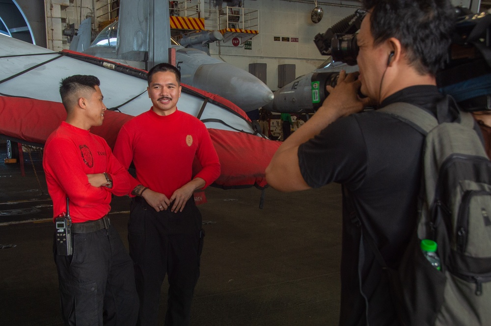 USS Ronald Reagan (CVN 76) Filipino-American Sailors interview with Filipino media