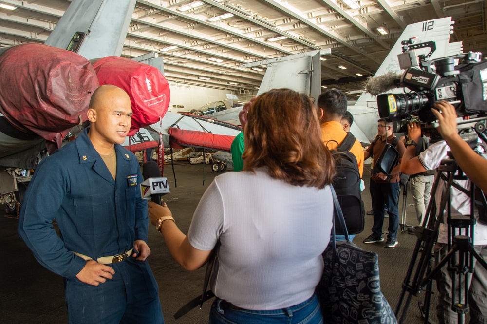 USS Ronald Reagan (CVN 76) Filipino-American Sailors interview with Filipino media