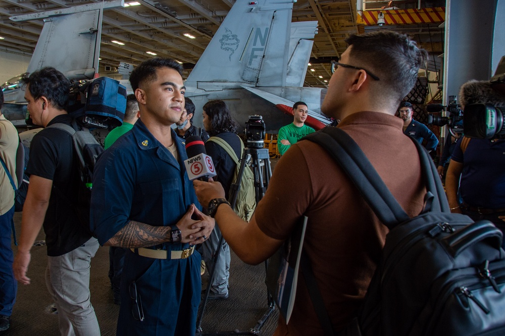 USS Ronald Reagan (CVN 76) Filipino-American Sailors interview with Filipino media