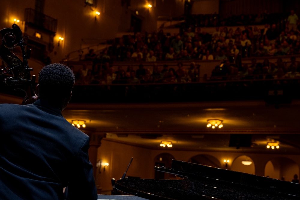 Musician 1st Class William Ledbetter performs on the bass at Saenger Theater