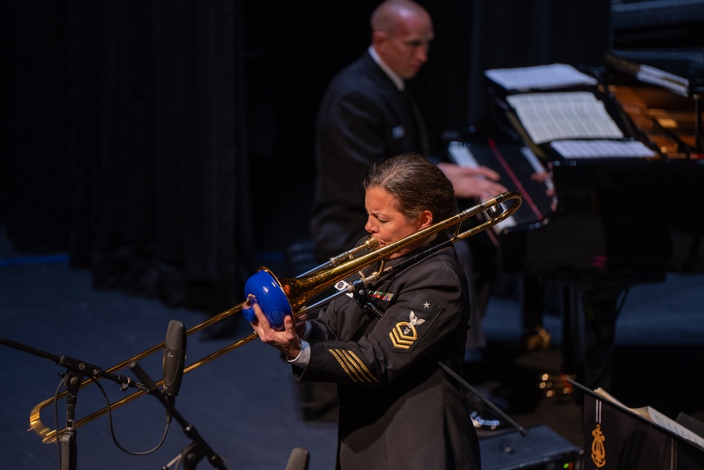 Senior Chief Musician Jennifer Kruppa performs a trombone solo at Saenger Theater