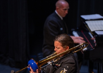 Senior Chief Musician Jennifer Kruppa performs a trombone solo at Saenger Theater