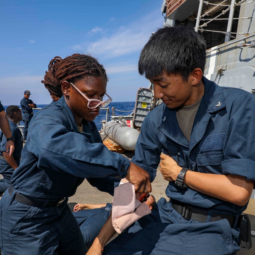 USS Shoup conducts mass casualty drill