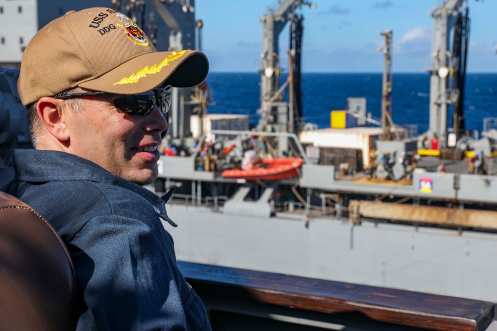 USS Shoup conducts replenishment-at-sea with USNS Yukon