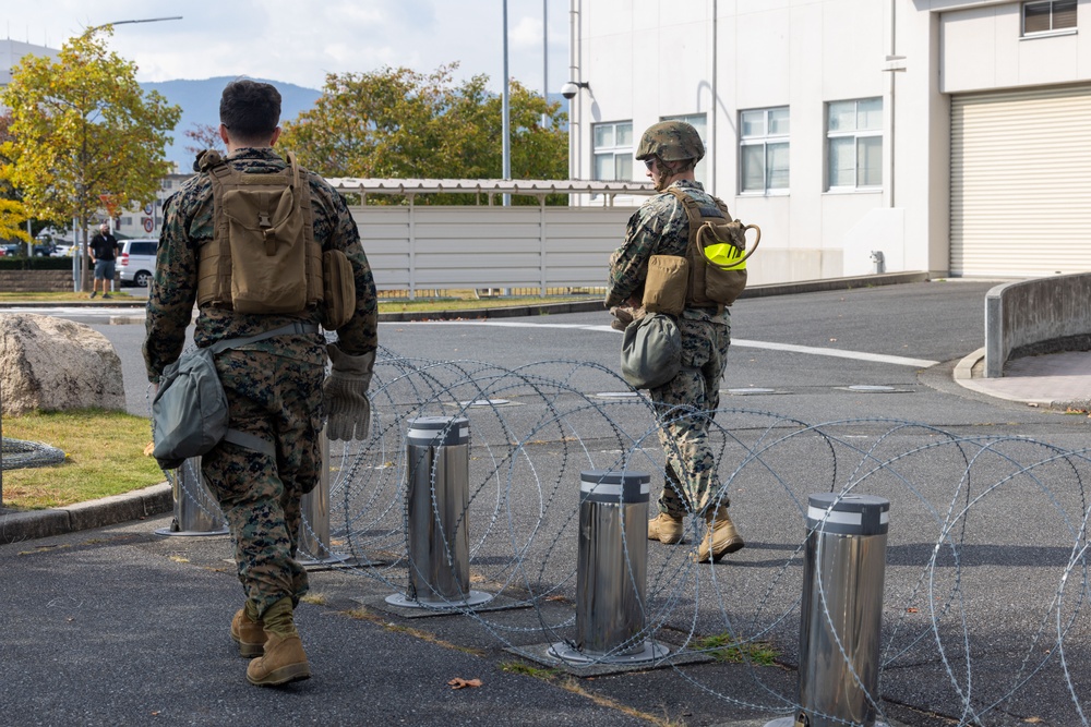 Active shield 2023; Marines set up concertina wire up around headquarters building