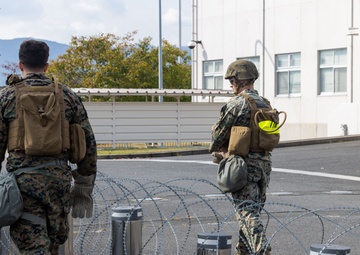 Active shield 2023; Marines set up concertina wire up around headquarters building