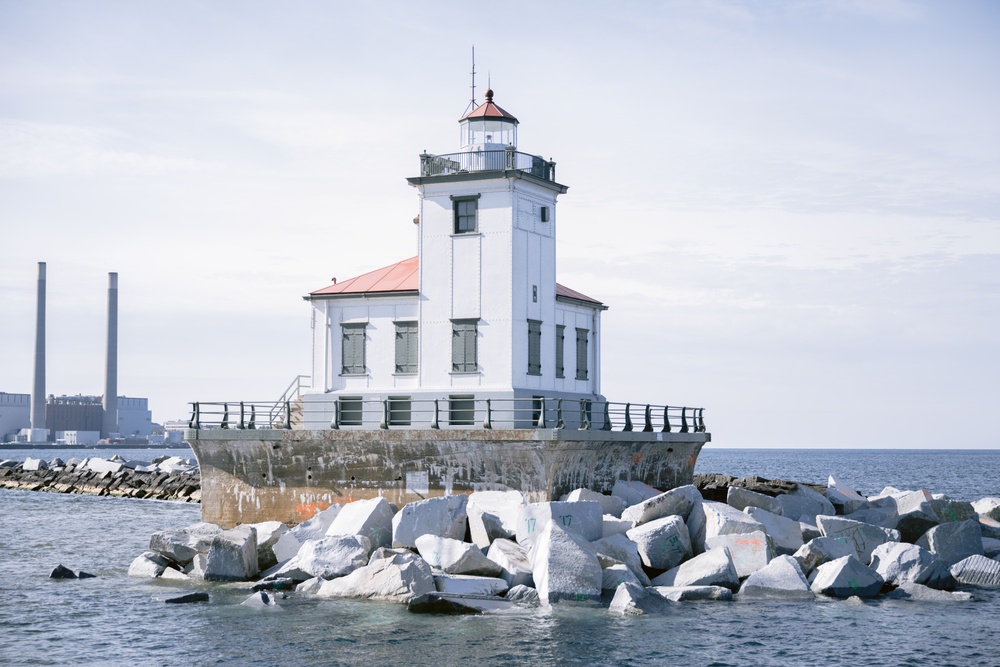 Buffalo District Visits Work on Oswego Harbor Breakwaters
