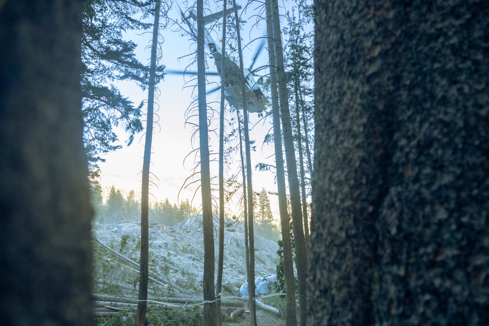 U.S. Marines, Sailors, and Forest Service personnel work to recover a downed U.S. Navy MH-60S Seahawk