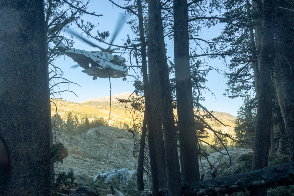 U.S. Marines, Sailors, and Forest Service personnel work to recover a downed U.S. Navy MH-60S Seahawk