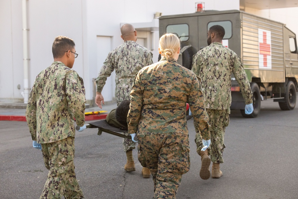 Active shield 2023; First responders render aid to simulated casualties