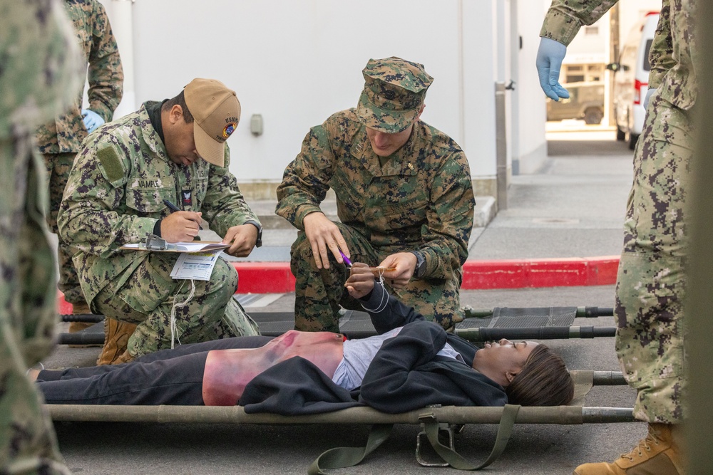 Active shield 2023; First responders render aid to simulated casualties