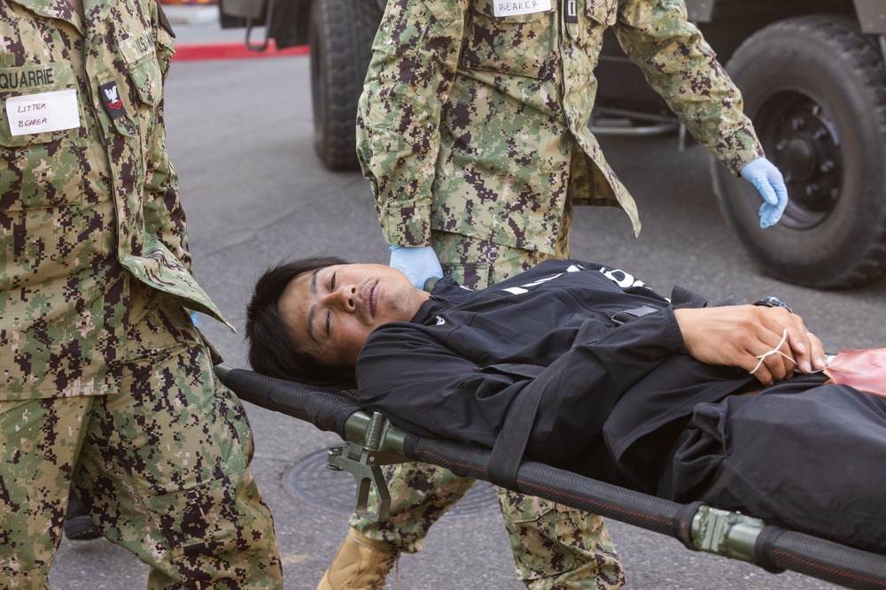 Active shield 2023; First responders render aid to simulated casualties