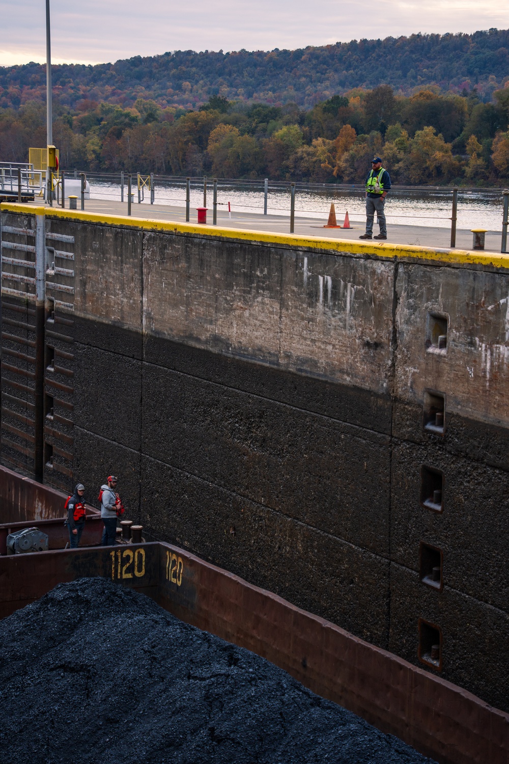 Montgomery lock and dam operators manage barge navigation on the Ohio River