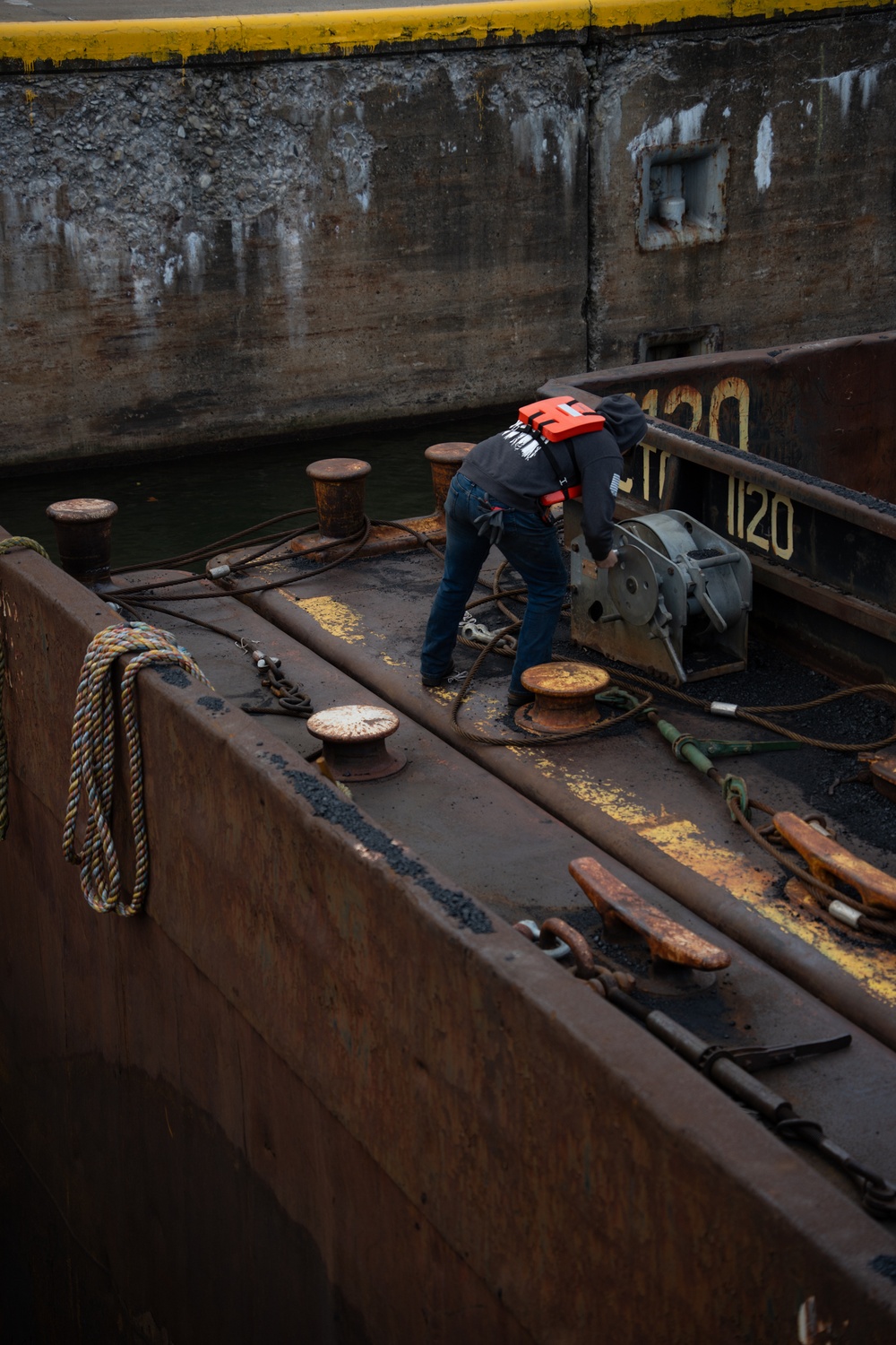 Montgomery lock and dam operators manage barge navigation on the Ohio River