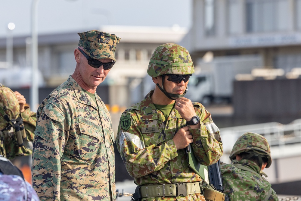 Active Shield 2023; MCAS Iwakuni and FAW 31 Commanding officers visit the MCAS Iwakuni Harbor