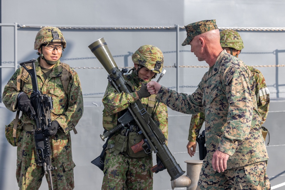 Active Shield 2023; MCAS Iwakuni and FAW 31 Commanding officers visit the MCAS Iwakuni Harbor