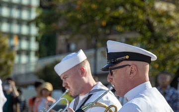 U.S. SEVENTH Fleet Band's Shonan Brass Quintet performs at Verny Park.