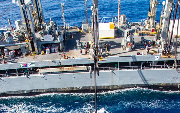 USS Ronald Reagan (CVN 76) conducts fueling-at-sea with USNS Yukon (T-AO 202)