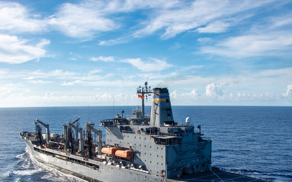 USS Ronald Reagan (CVN 76) conducts fueling-at-sea with USNS Yukon (T-AO 202)