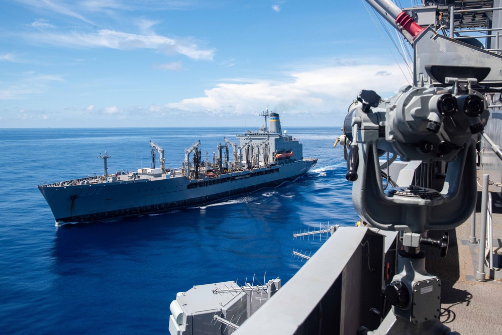 USS Ronald Reagan (CVN 76) conducts replenishment-at-sea with USNS Yukon (T-AO 202)