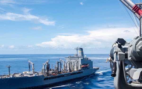 USS Ronald Reagan (CVN 76) conducts replenishment-at-sea with USNS Yukon (T-AO 202)