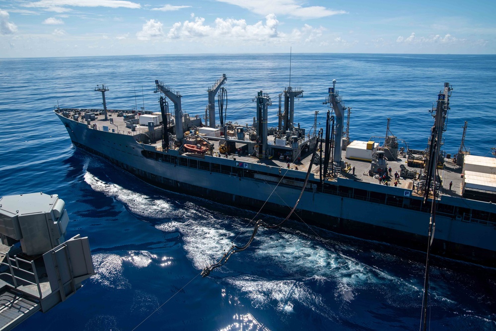 USS Ronald Reagan (CVN 76) conducts replenishment-at-sea with USNS Yukon (T-AO 202)