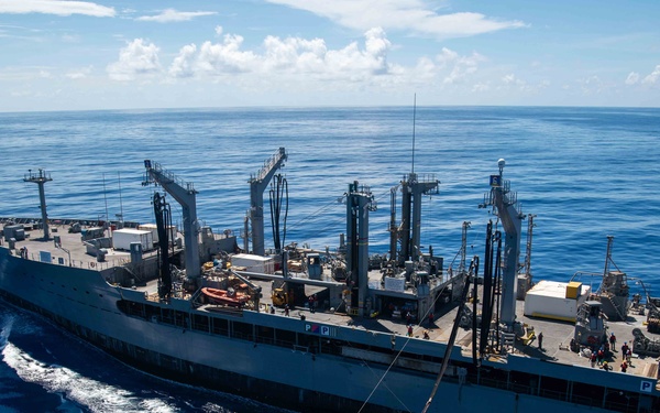 USS Ronald Reagan (CVN 76) conducts replenishment-at-sea with USNS Yukon (T-AO 202)