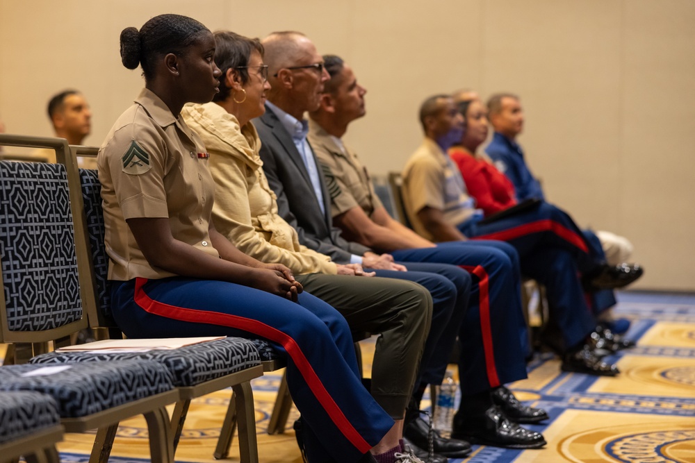 Cpl. Mehdrina Jeancharles, administrative specialist, attends the 48th Marine Corps Marathon Press Conference