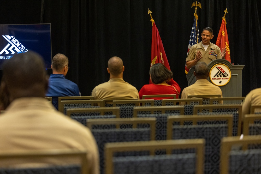 Sergeant Major of the Marine Corps, Sgt. Maj. Carlos Ruiz, attends the 48th Marine Corps Marathon Press Conference