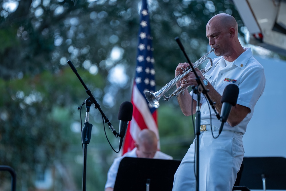 Chief Musician Jonathan Barnes performs at the Historic Thomas Center Gardens