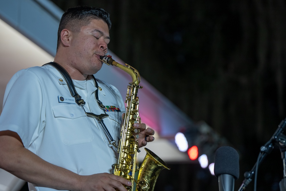 Chief Musician Andrew Francisco performs at the Historic Thomas Center Gardens