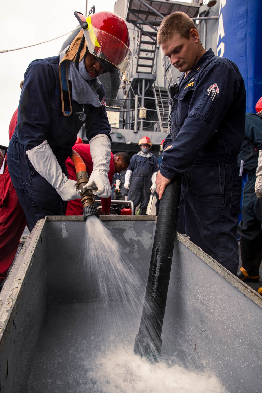 USS Philippine Sea Conduct Firefighting Drill