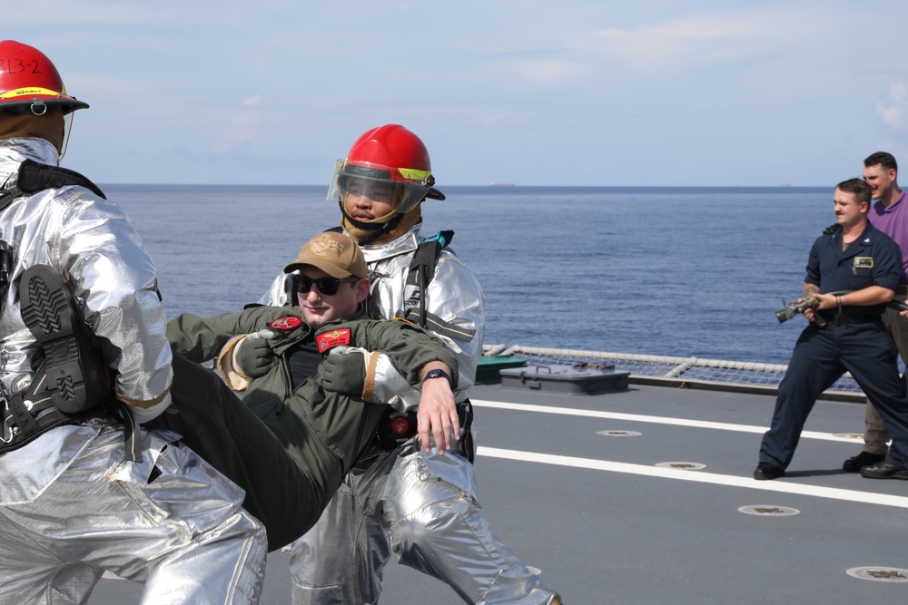 USS Mobile (LCS 26) Sailors Conduct Flight Deck Firefighting