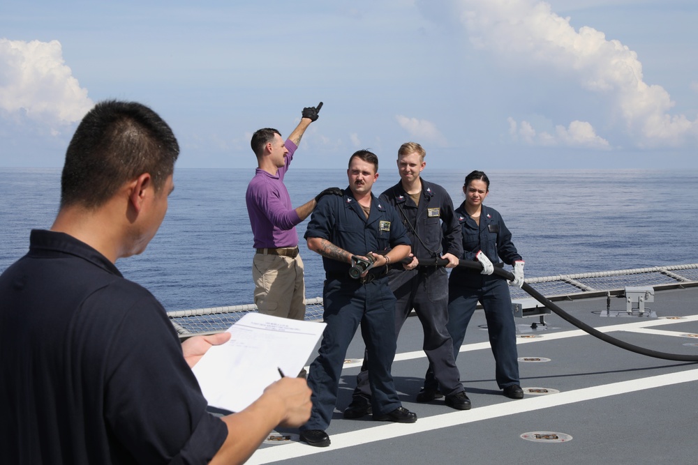 USS Mobile (LCS 26) Sailors Conduct Flight Deck Firefighting