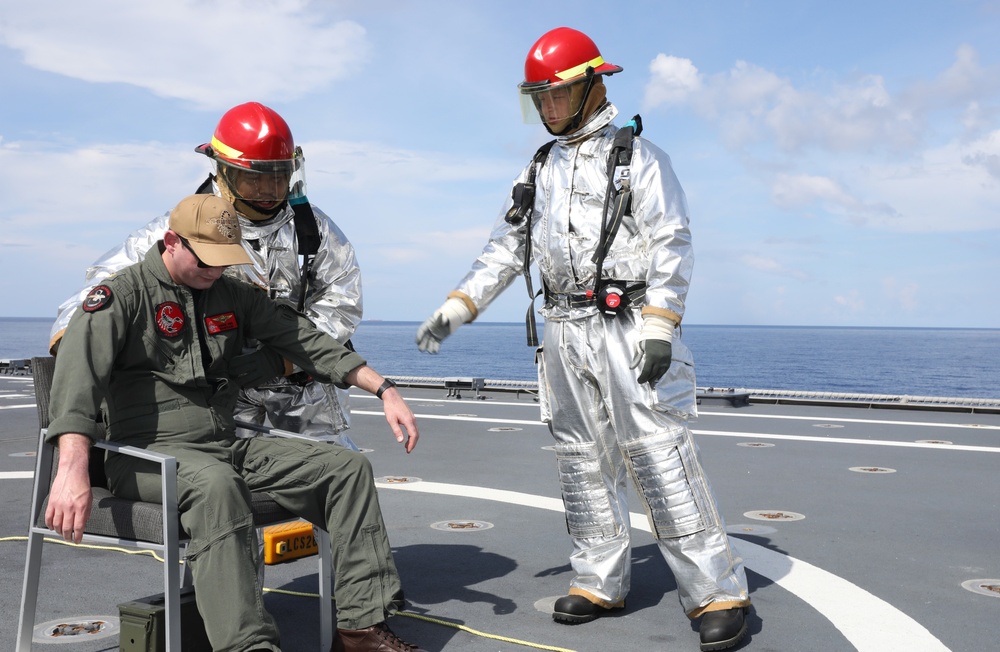 USS Mobile (LCS 26) Sailors Conduct Flight Deck Firefighting