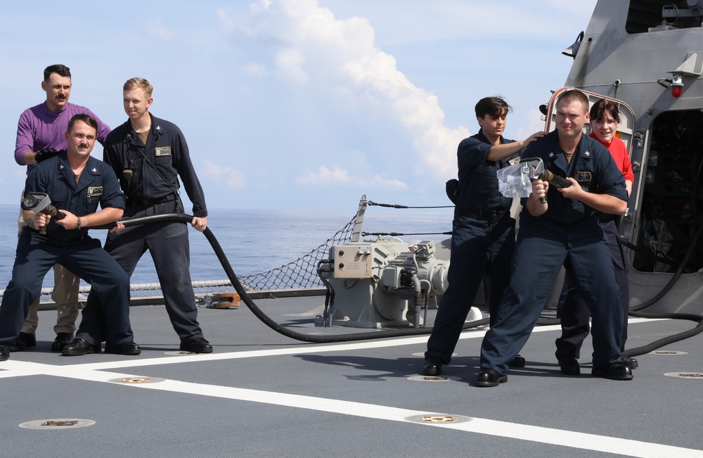 USS Mobile (LCS 26) Sailors Conduct Flight Deck Firefighting