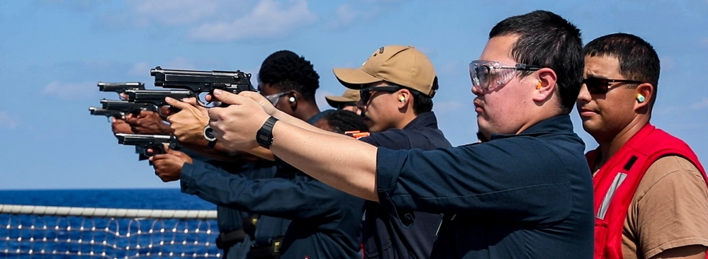 USS Shoup conducts small arms qualification