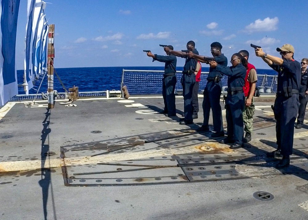 USS Shoup conducts small arms qualification