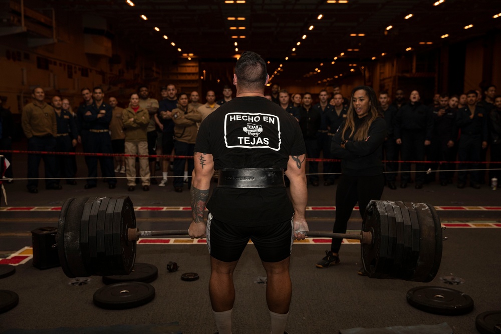 Abraham Lincoln Sailor competes in a deadlift competition