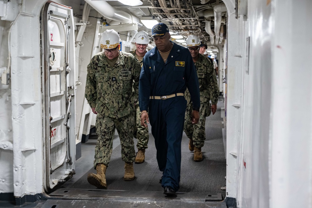 RDML James Downey visits USS New Orleans October 24, 2023