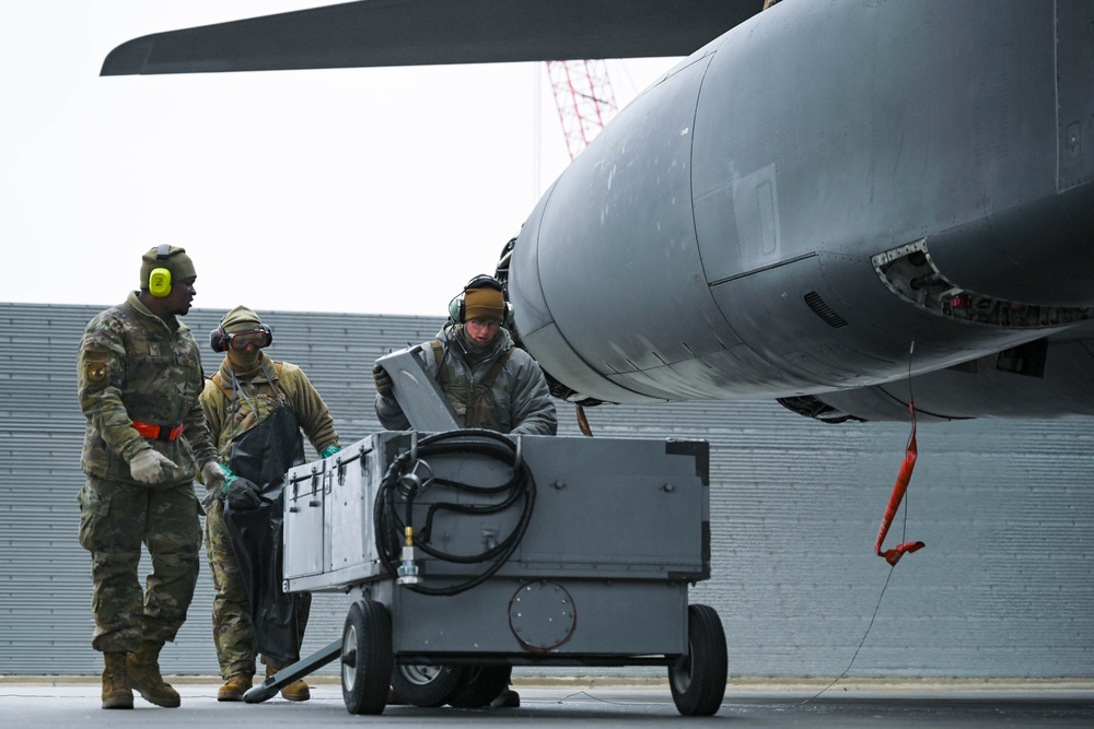 Airmen assigned to the 28th Maintenance Squadron restore a B-1B Lancer back to mission standards