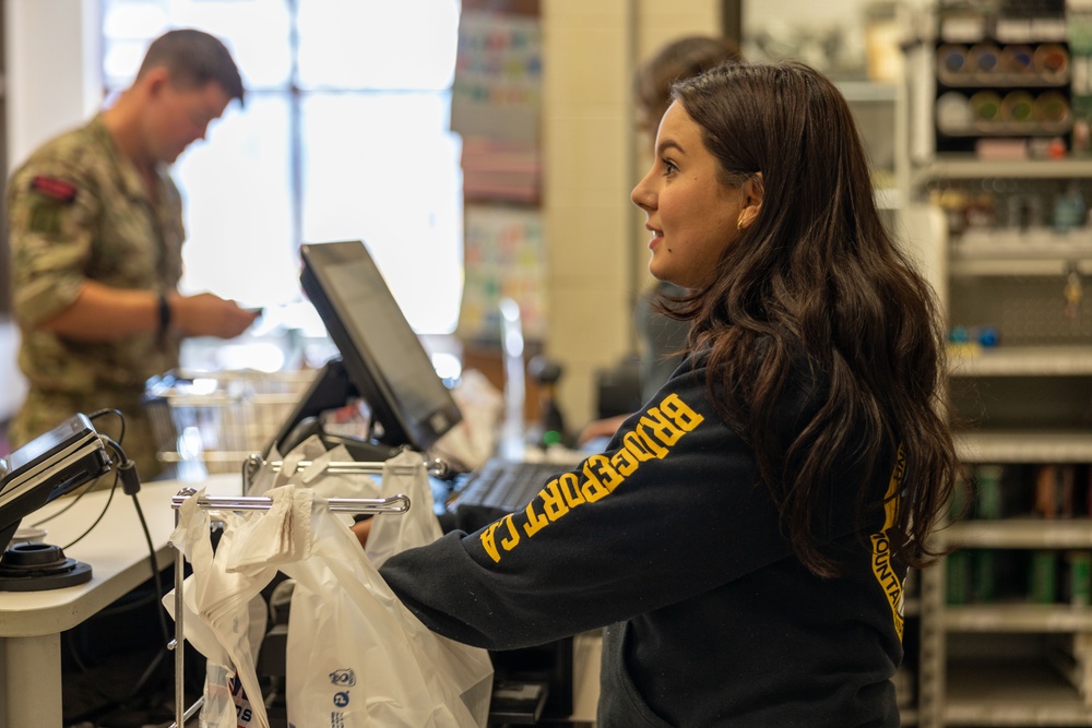 Employees at the Bridgeport Marine Corps Exchange provide quality of life items to U.S. service members and allies