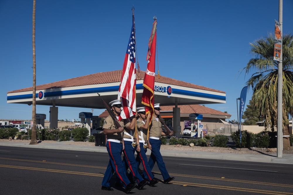 MCAGCC Marines march in Twentynine Palms’ 87th annual Pioneer Day’s Parade