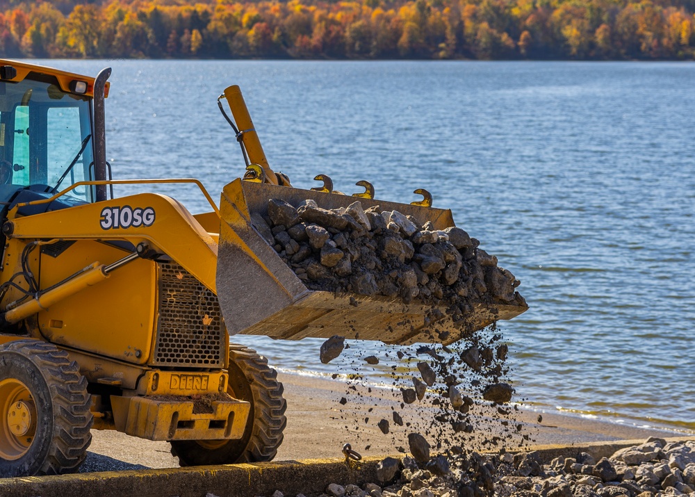 Maintenance workers preserve shoreline at Shenango River Lake