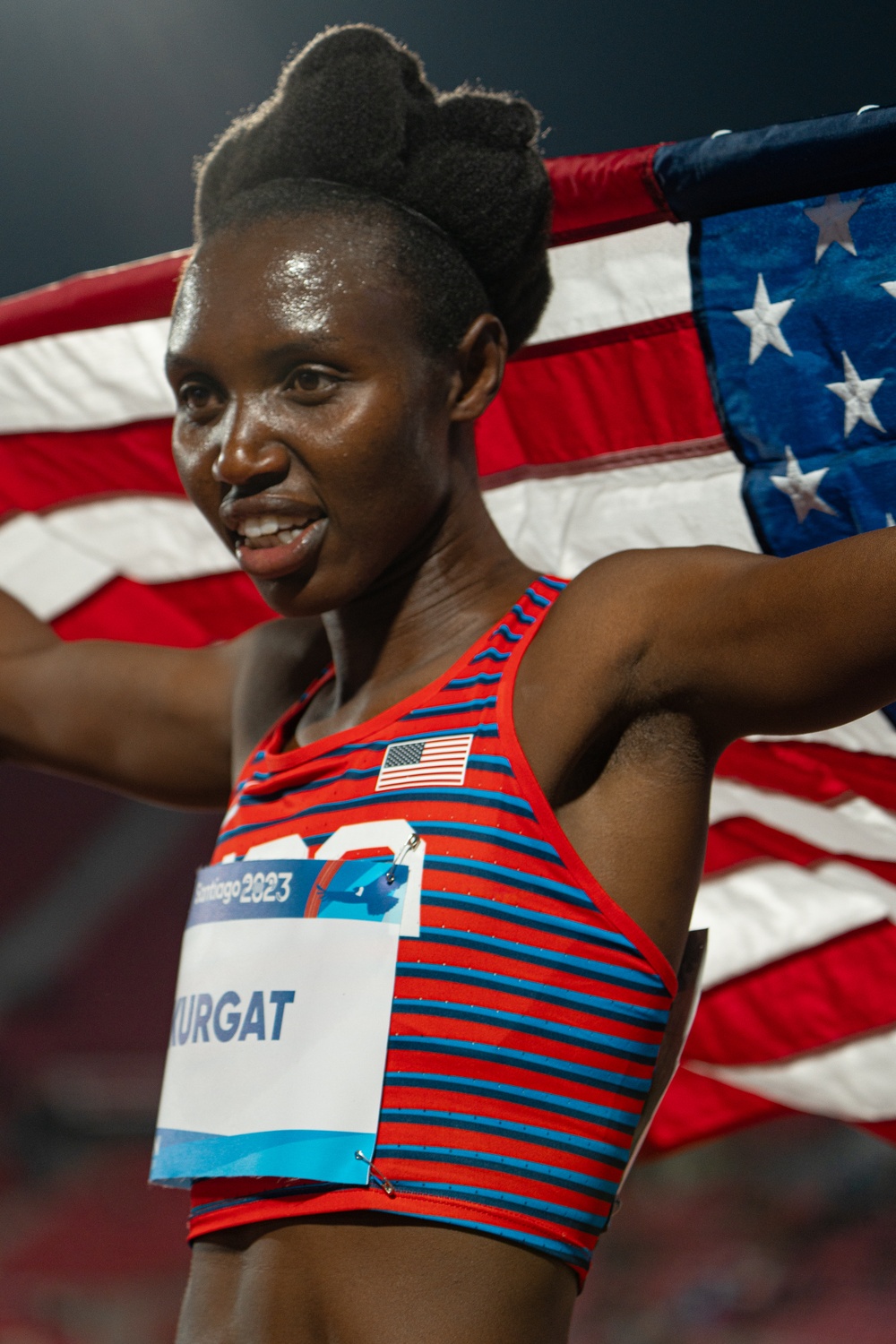 Sgt. Ednah Kurgat wins the bronze medal in the women's 10,000-meter run at the Pan American Games