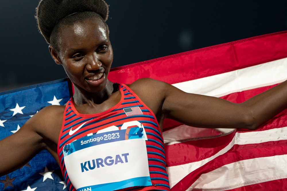 Sgt. Ednah Kurgat wins the bronze medal in the women's 10,000-meter run at the Pan American Games