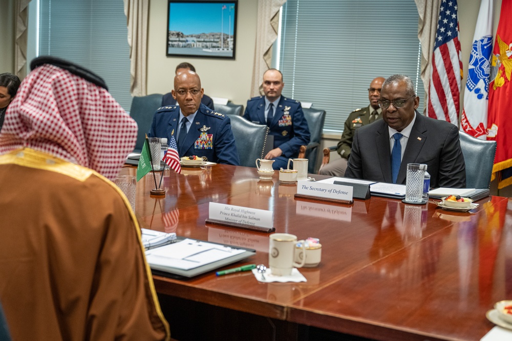 Secretary Austin hosts Saudi Arabian Defense Minister Prince Khalid bin Salman Al Saud