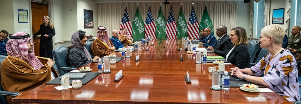 Secretary Austin hosts Saudi Arabian Defense Minister Prince Khalid bin Salman Al Saud